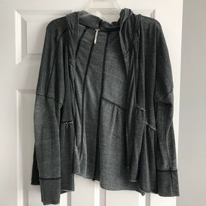 Free People Distressed Black Hooded Zip Up